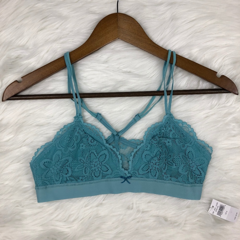 Aerie Floral Lace Racerback Bralette S Small Teal